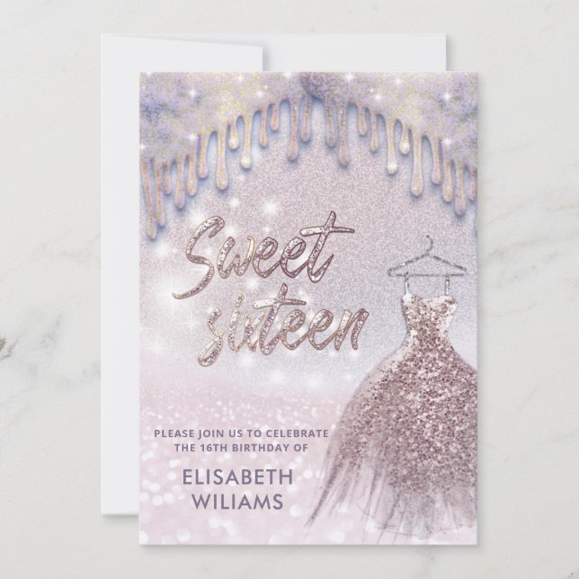 Grely chic klänning droppar ro guld glittery ombre inbjudningar (Framsida)