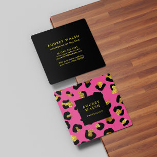 Grely Glittery Guld Fuchsia Leopard print Luxury Fyrkantigt Visitkort