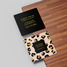 Grely Glittery Guld Leopard print Luxury Fyrkantigt Visitkort