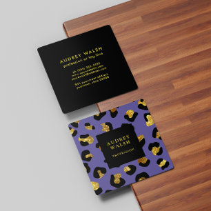 Grely Glittery Guld Lila Leopard skriver ut Luxury Fyrkantigt Visitkort