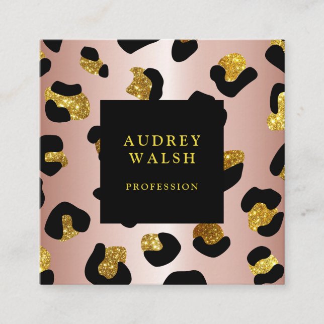 Grely Glittery Ro Guld Leopard skriver Luxury Fyrkantigt Visitkort (Framsida)