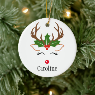 Grely jul Reindeer red nos holly mistoe Julgransprydnad Keramik