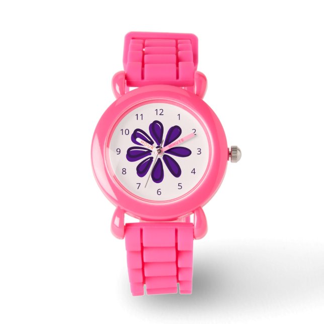 Grely Lila Flower Doodle-timnummer först Armbandsur (Framsida)