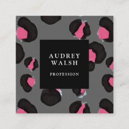 Grely Rosa Back Mörk Grått Leopard print Fyrkantigt Visitkort