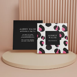 Grely Rosa Back White Leopard print Fyrkantigt Visitkort