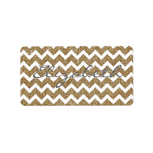 Grely shining Guld Faux glitter effects zigzag Adressetikett (Framsidan)