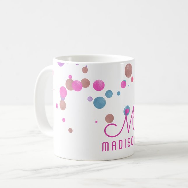 Grely Sjöjungfru Glitter & Foil Confetti Monogram Kaffemugg (Framsida vänster)