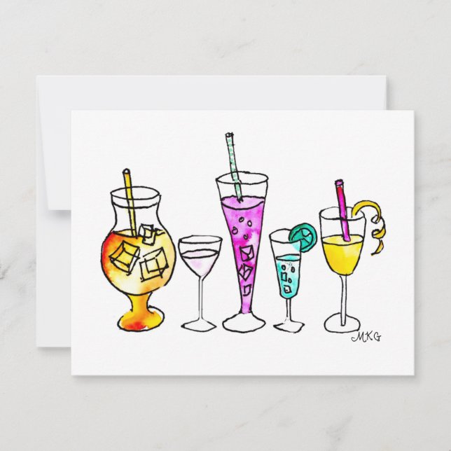 Grely Watercolor Summer Cocktails Retro Note Cards (Framsida)