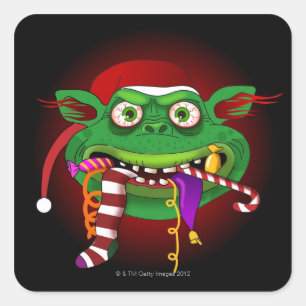 Gremlin Eating Candy Fyrkantigt Klistermärke