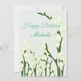 Gren av vita Freesia. Julkort