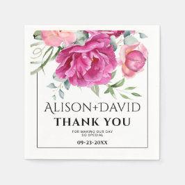 Gren, blommor och typografi i rosa ros och bröllop pappersservett