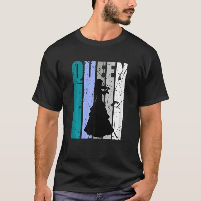 Gren Distressed Violin Queen Teal Grey Theme Violi T Shirt (Framsida)