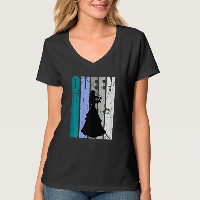Gren Distressed Violin Queen Teal Grey Theme Violi T Shirt (Framsida)