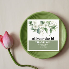 Gren, grönska vita blommor typografi bröllop pappersservett