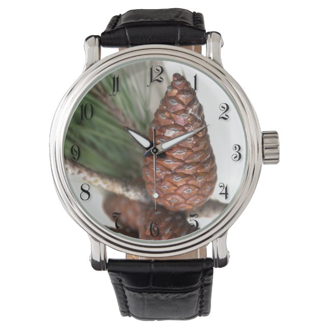 Gren i gräs med pinekonerna armbandsur (Framsida)