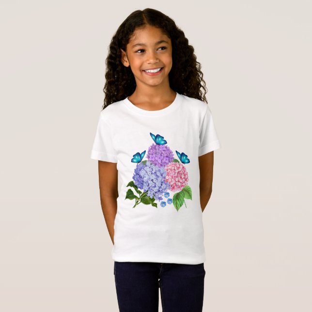GREN I HYDRANGEAS MED BUTTERFLIT T SHIRT (Hel framsida)