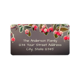 Gren i vinterfrostade röda bär adressetikett