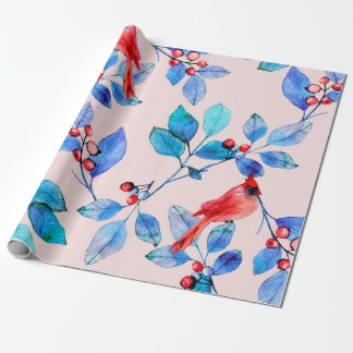 Gren med bär och fåglars vattenfärg illustrera presentpapper