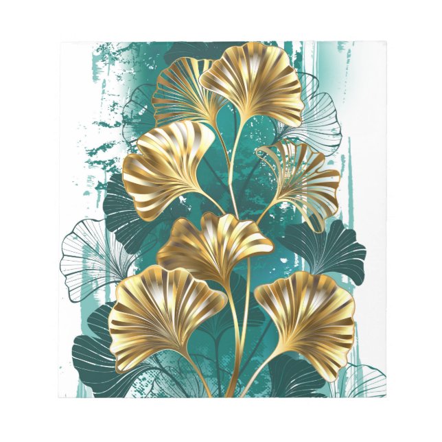 Gren med Golden Löv Ginko Biloba Anteckningsblock (Framsida)