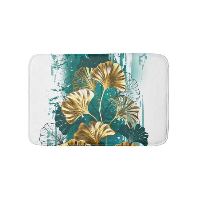 Gren med Golden Löv Ginko Biloba Badrumsmatta (Framsidan)