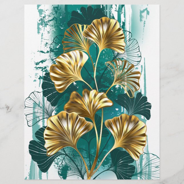 Gren med Golden Löv Ginko Biloba Brevhuvud (Framsida)