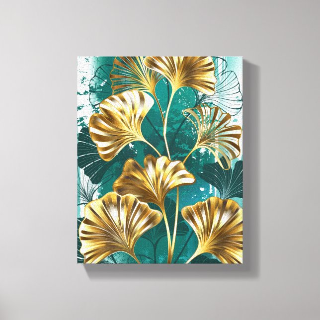 Gren med Golden Löv Ginko Biloba Canvastryck (Framsida)