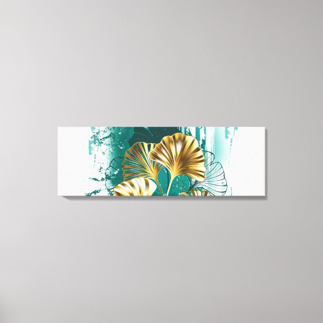 Gren med Golden Löv Ginko Biloba Canvastryck (Framsida)