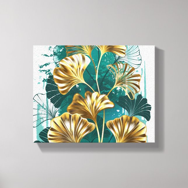 Gren med Golden Löv Ginko Biloba Canvastryck (Framsida)