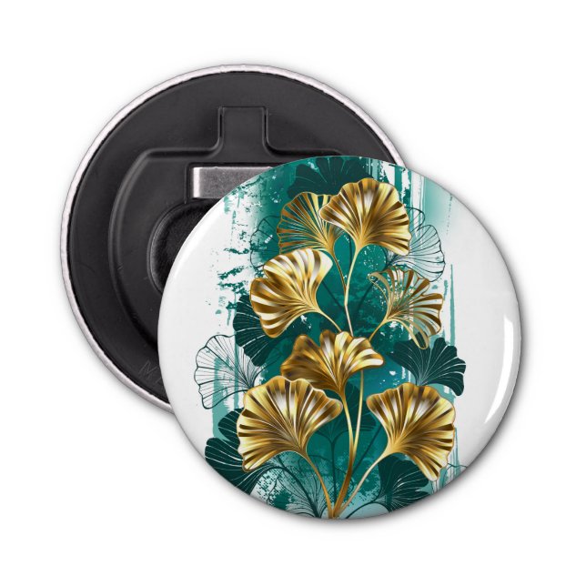 Gren med Golden Löv Ginko Biloba Flasköppnare (Framsidan)