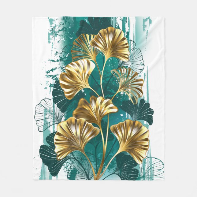 Gren med Golden Löv Ginko Biloba Fleecefilt (Framsidan)