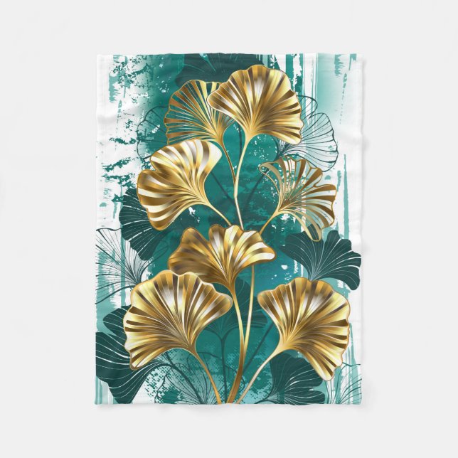 Gren med Golden Löv Ginko Biloba Fleecefilt (Framsidan)