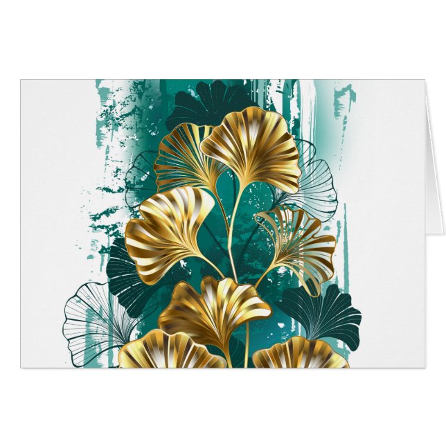 Gren med Golden Löv Ginko Biloba Hälsningskort (Framsidan Horizontal)