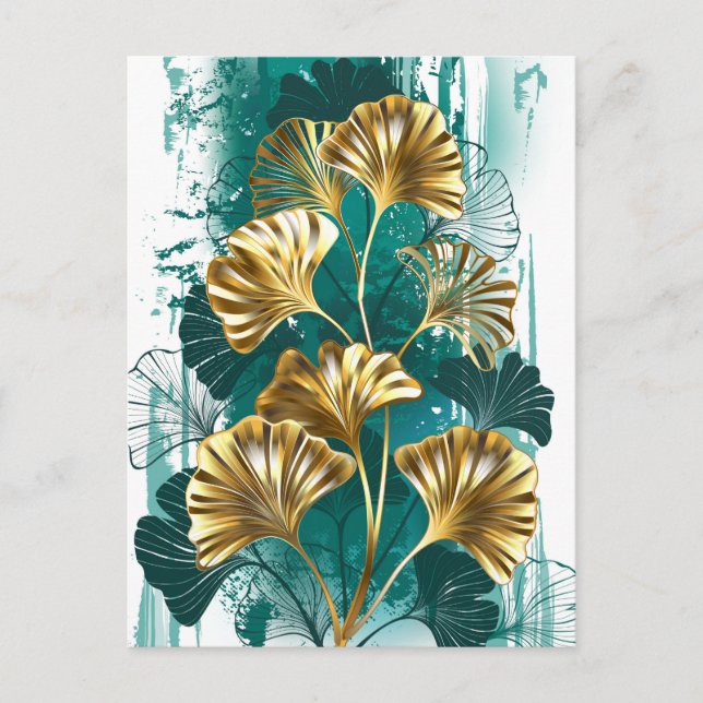 Gren med Golden Löv Ginko Biloba Helg Vykort (Framsida)