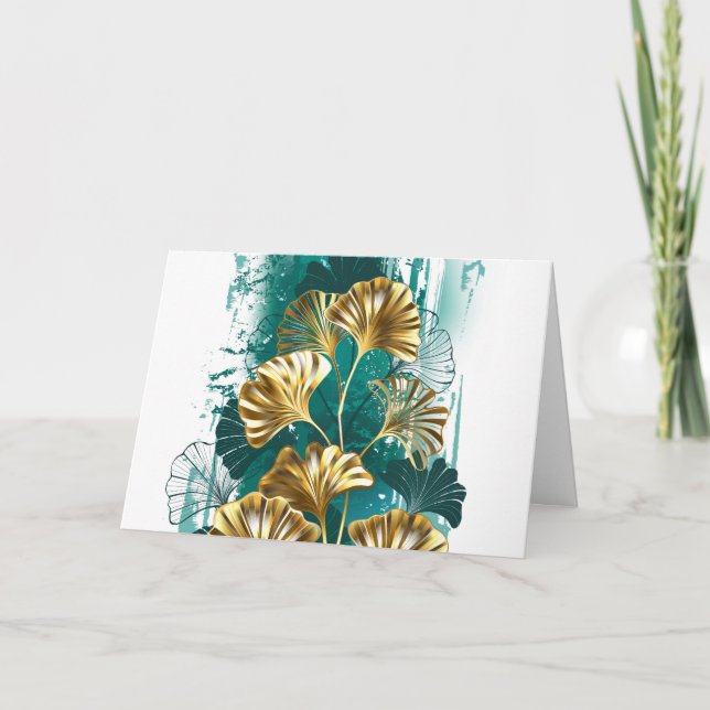 Gren med Golden Löv Ginko Biloba Helgkort (Framsida)