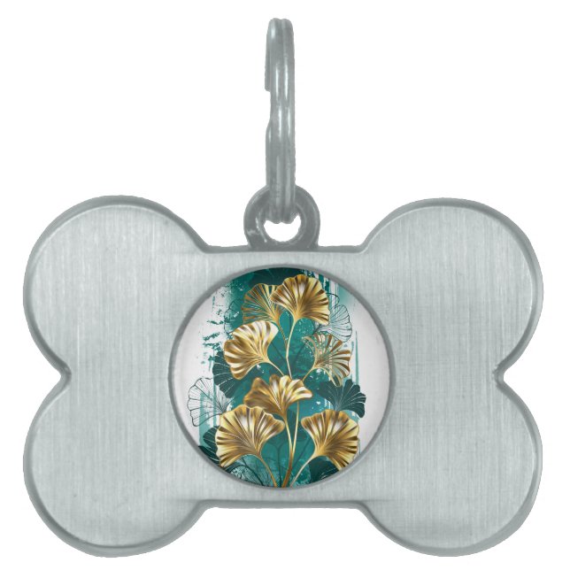 Gren med Golden Löv Ginko Biloba ID-bricka Husdjur (Framsidan)