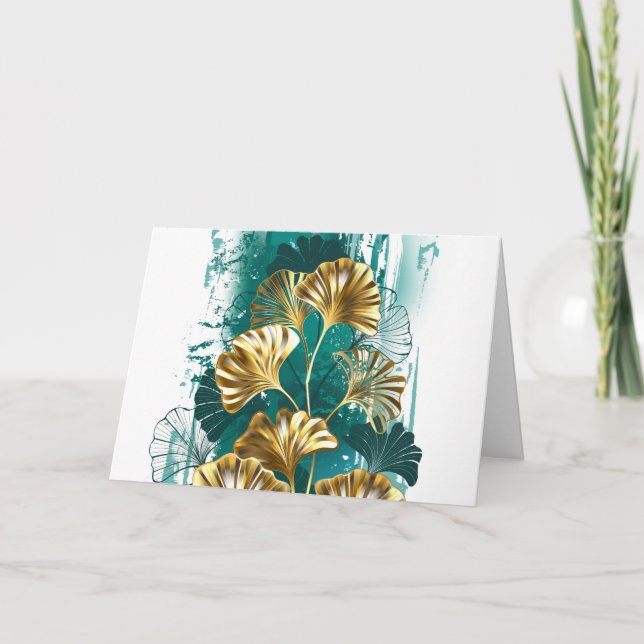 Gren med Golden Löv Ginko Biloba Inbjudan (Framsida)