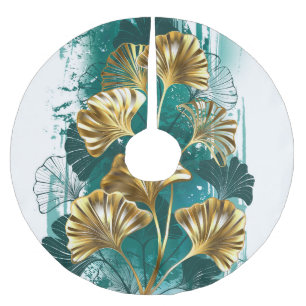 Gren med Golden Löv Ginko Biloba Julgransmatta Borstad Polyester