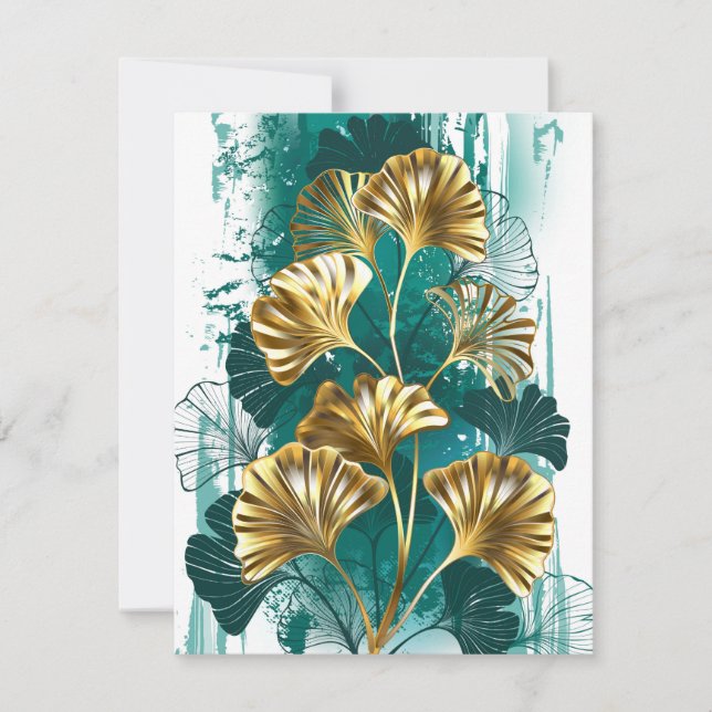 Gren med Golden Löv Ginko Biloba Julkort (Framsida)