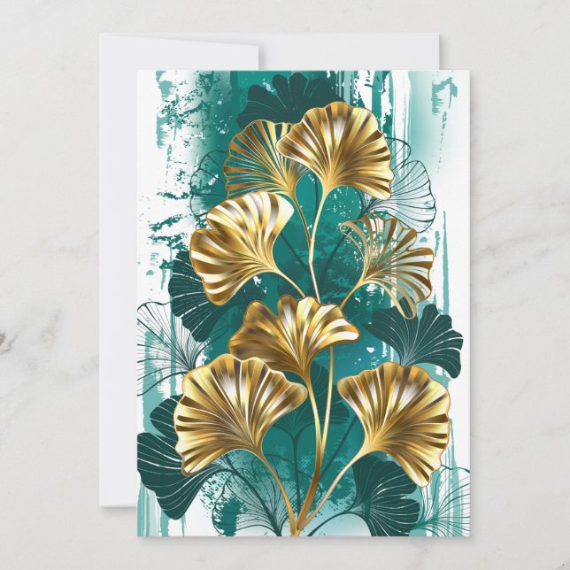 Gren med Golden Löv Ginko Biloba Julkort (Framsida)