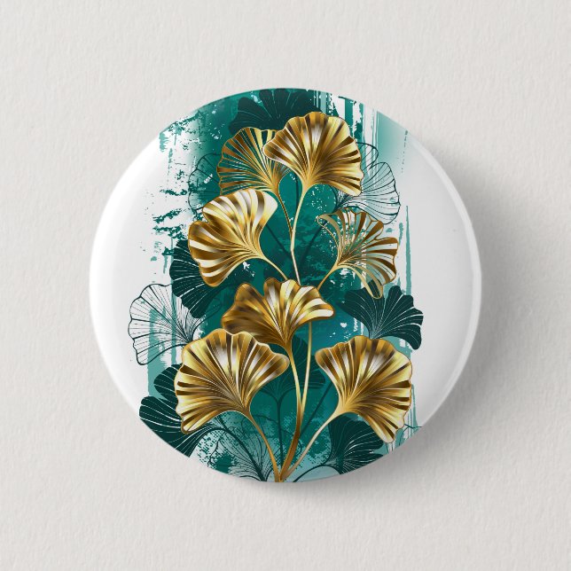 Gren med Golden Löv Ginko Biloba Knapp (Framsida)