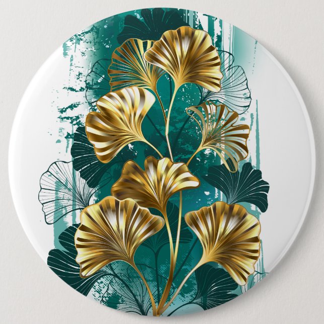 Gren med Golden Löv Ginko Biloba Knapp (Framsida)