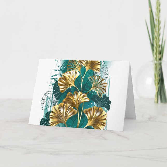 Gren med Golden Löv Ginko Biloba Kort (Framsida)