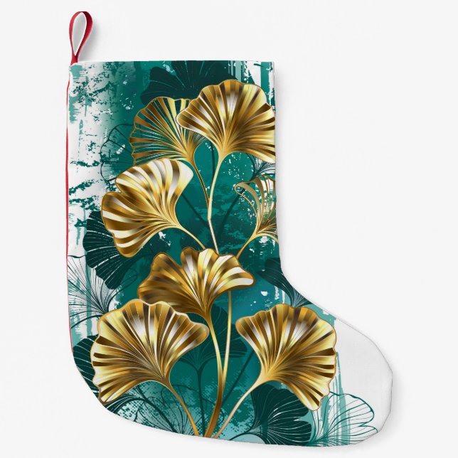 Gren med Golden Löv Ginko Biloba Liten Julstrumpa (Framsidan)