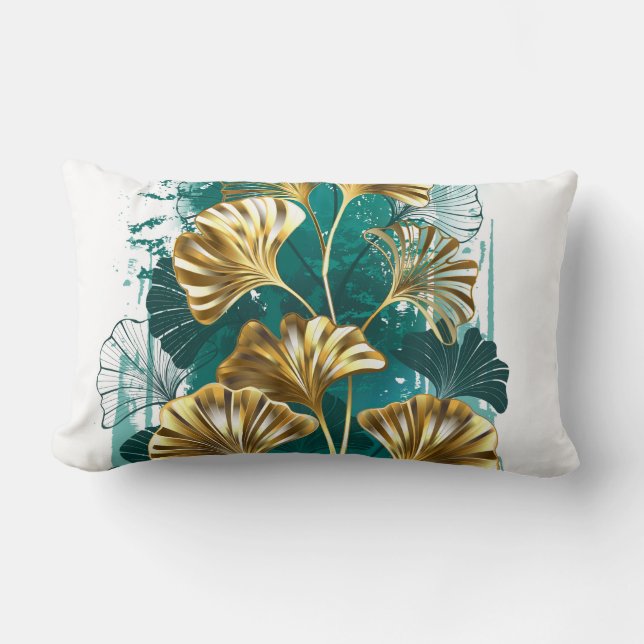 Gren med Golden Löv Ginko Biloba Lumbarkudde (Framsida)