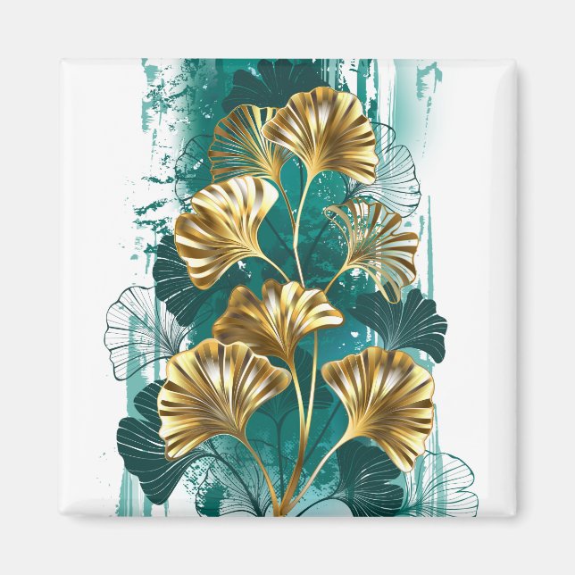 Gren med Golden Löv Ginko Biloba Magnet (Framsidan)