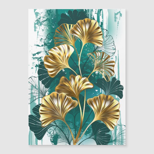 Gren med Golden Löv Ginko Biloba Magnetisk Inbjudningskort (Framsida)