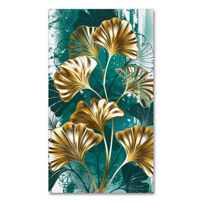 Gren med Golden Löv Ginko Biloba Magnetiska Visitkort (Framsida vertikal)