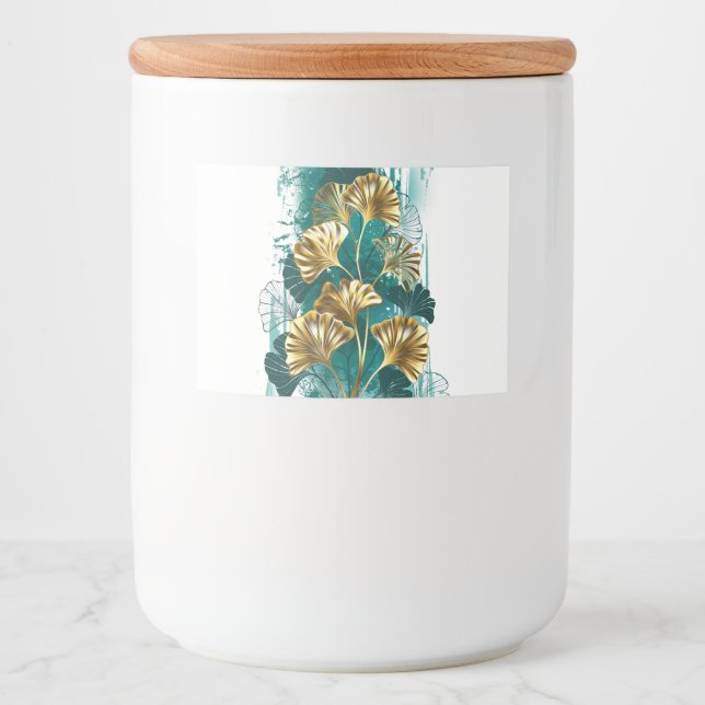 Gren med Golden Löv Ginko Biloba Mat Etiketter (Framsida)