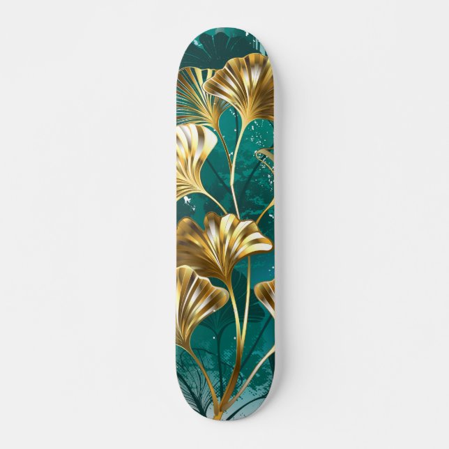 Gren med Golden Löv Ginko Biloba Mini Skateboard Bräda 18,5 Cm (Framsida)