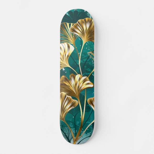 Gren med Golden Löv Ginko Biloba Mini Skateboard Bräda 18,5 Cm (Framsida)